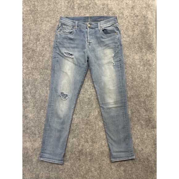 7 For All Mankind Josefina Skinny Boyfriend Distressed Jeans Womens Sz 28 Blue - Picture 1 of 12